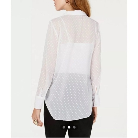 NWOT Bar III White Sheer V-Neck High-Low Casual Blouse - Picture 1 of 9